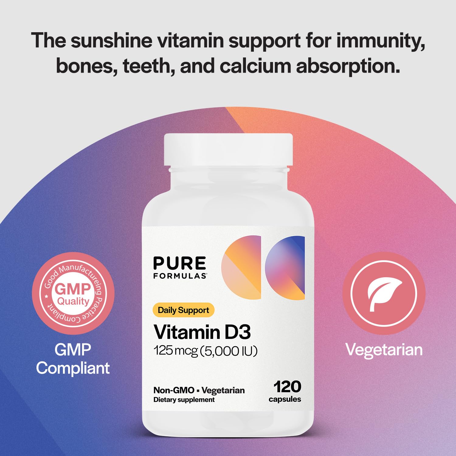 Pouring PureFormulas Vitamin D3 5000 IU vegetarian capsules for daily use.