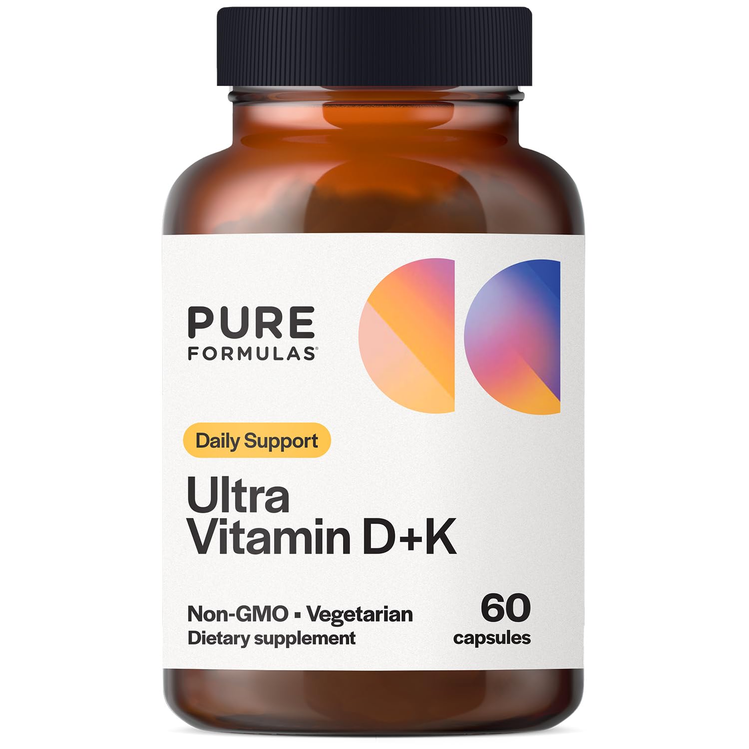 PureFormulas Vitamin D3 K2 5000 IU bottle and capsules for balanced immune support.