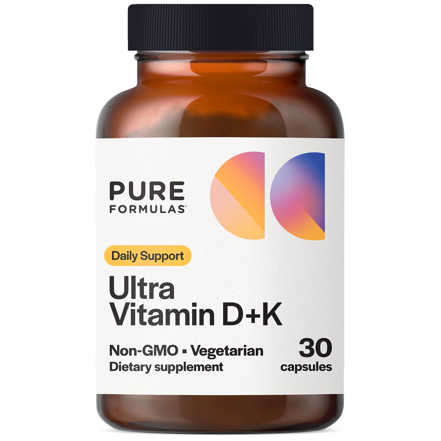 PureFormulas vitamin D3 K2 5000 IU bottle highlighting label for bone support