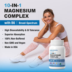 Puregen Labs bottle front and label showcasing non-GMO, gluten-free magnesium complex
