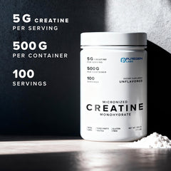 Puregen Labs creatine powder close-up emphasizes purity and clean formula.