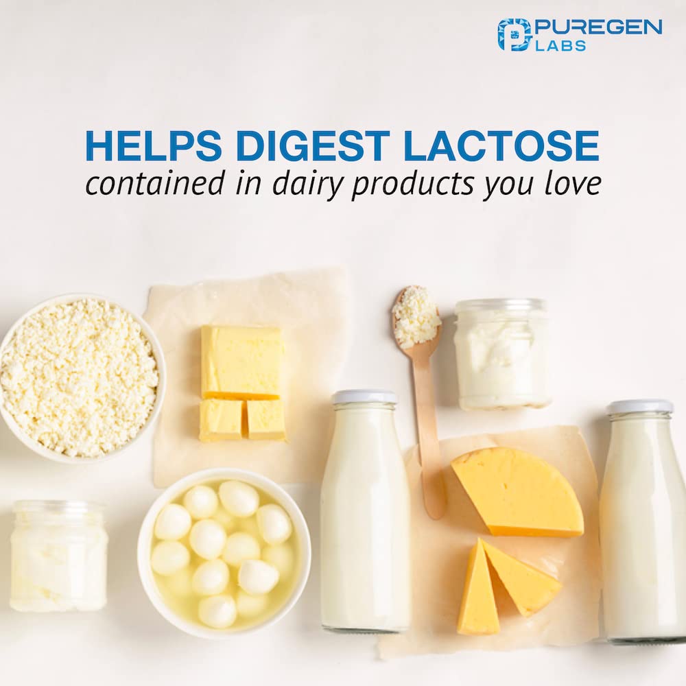 Puregen Labs Dairy Relief label shows vegetarian-friendly, gluten-free.