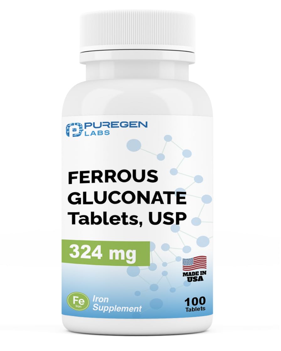 Puregen Labs ferrous gluconate bottle showing gentle iron support for daily wellness