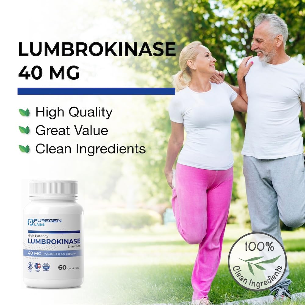 Puregen Labs Lumbrokinase 40mg USA-made packaging signals GMP quality