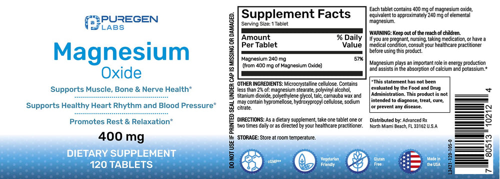 P Puregen Labs Magnesium 400mg 3-pack boxes for convenient ongoing supply.