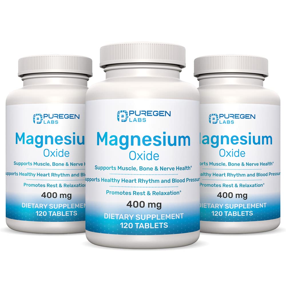 P Puregen Labs Magnesium 400mg bottle front, highlighting high potency daily support.