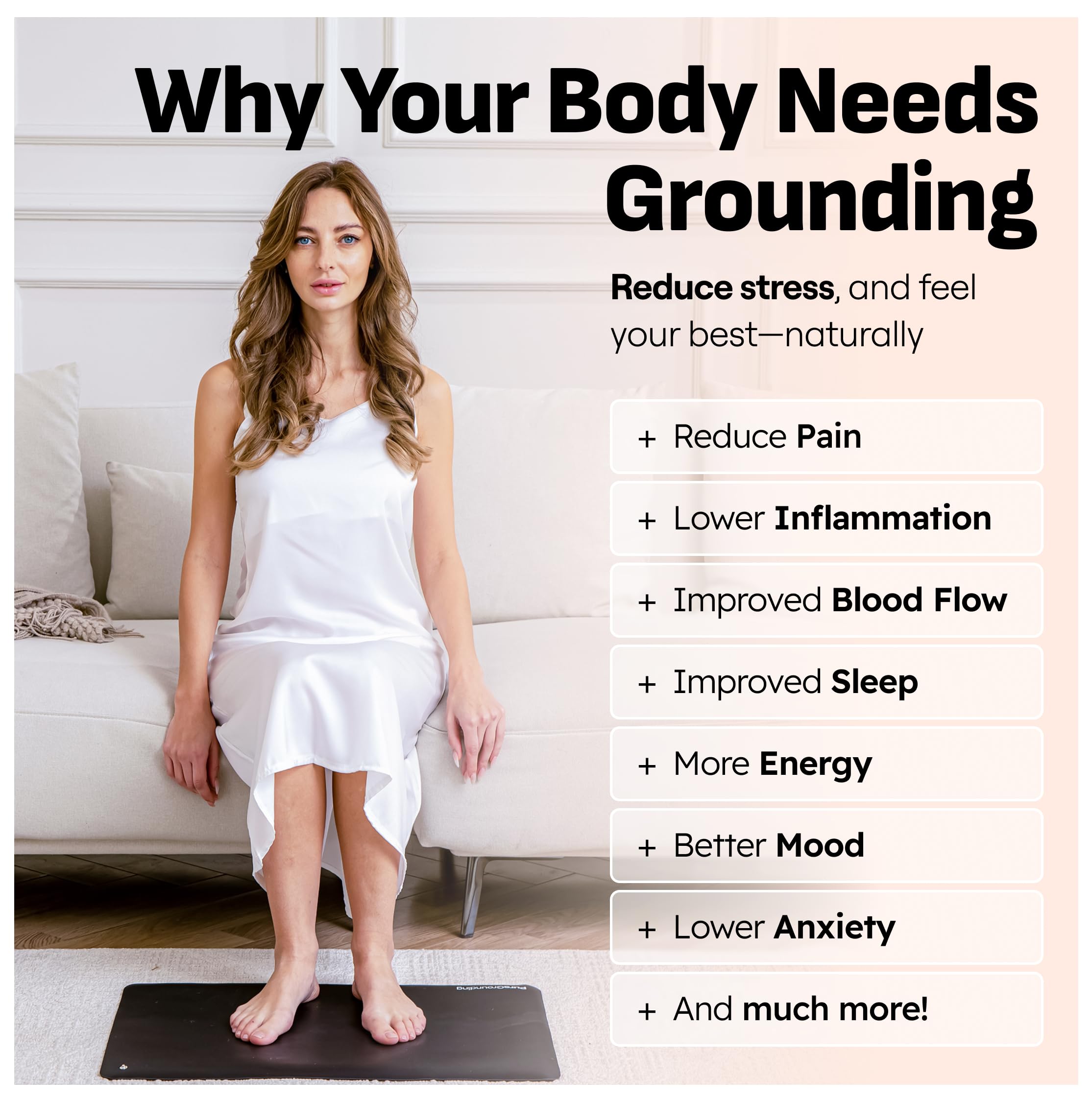 PureGrounding mat under bedsheets for sleep grounding and mood support.