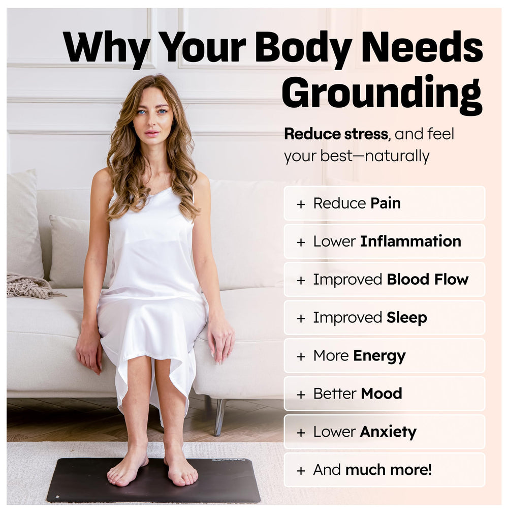 PureGrounding mat under bedsheets for sleep grounding and mood support.