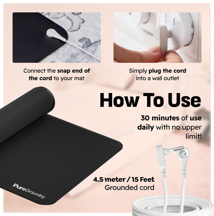 PureGrounding mat with cord connection, simple setup to access earth energy.