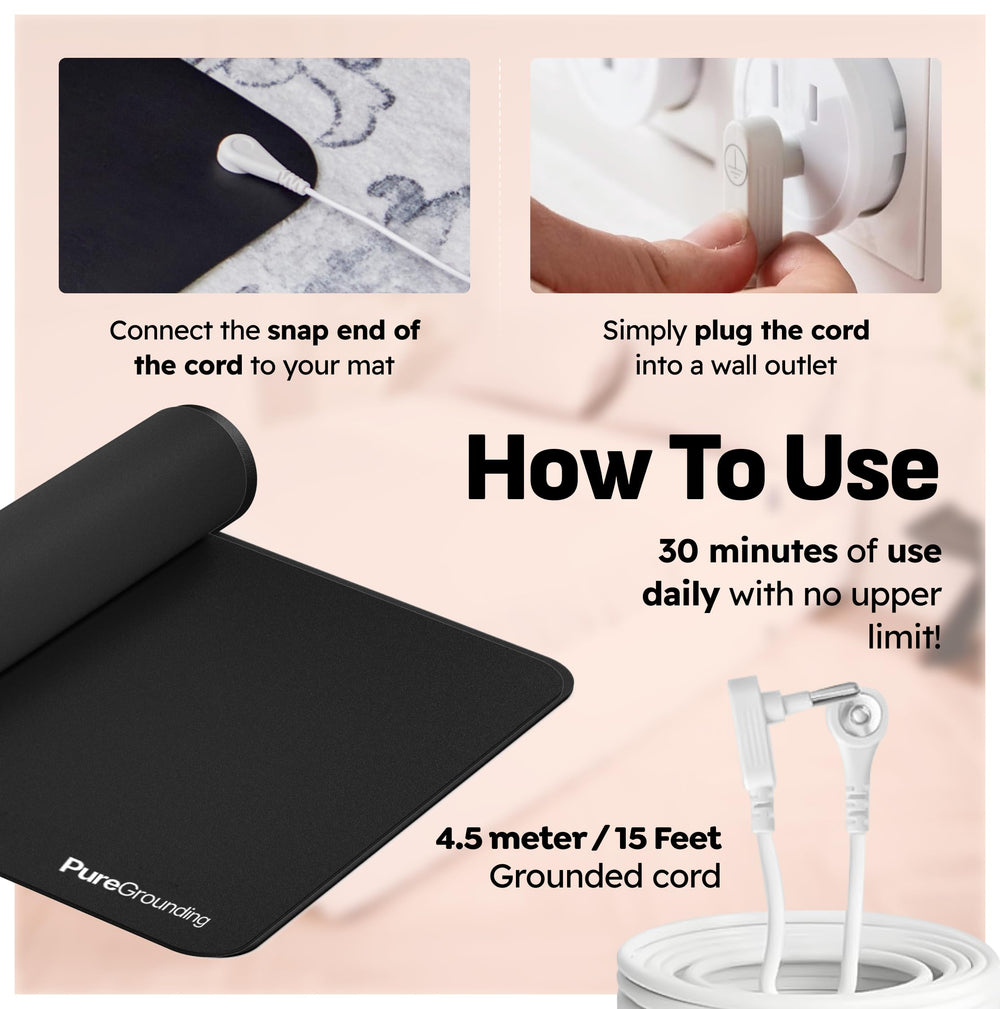 PureGrounding mat with cord connection, simple setup to access earth energy.