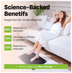 PureGrounding mat on a desk with feet resting, enabling indoor grounding during work.