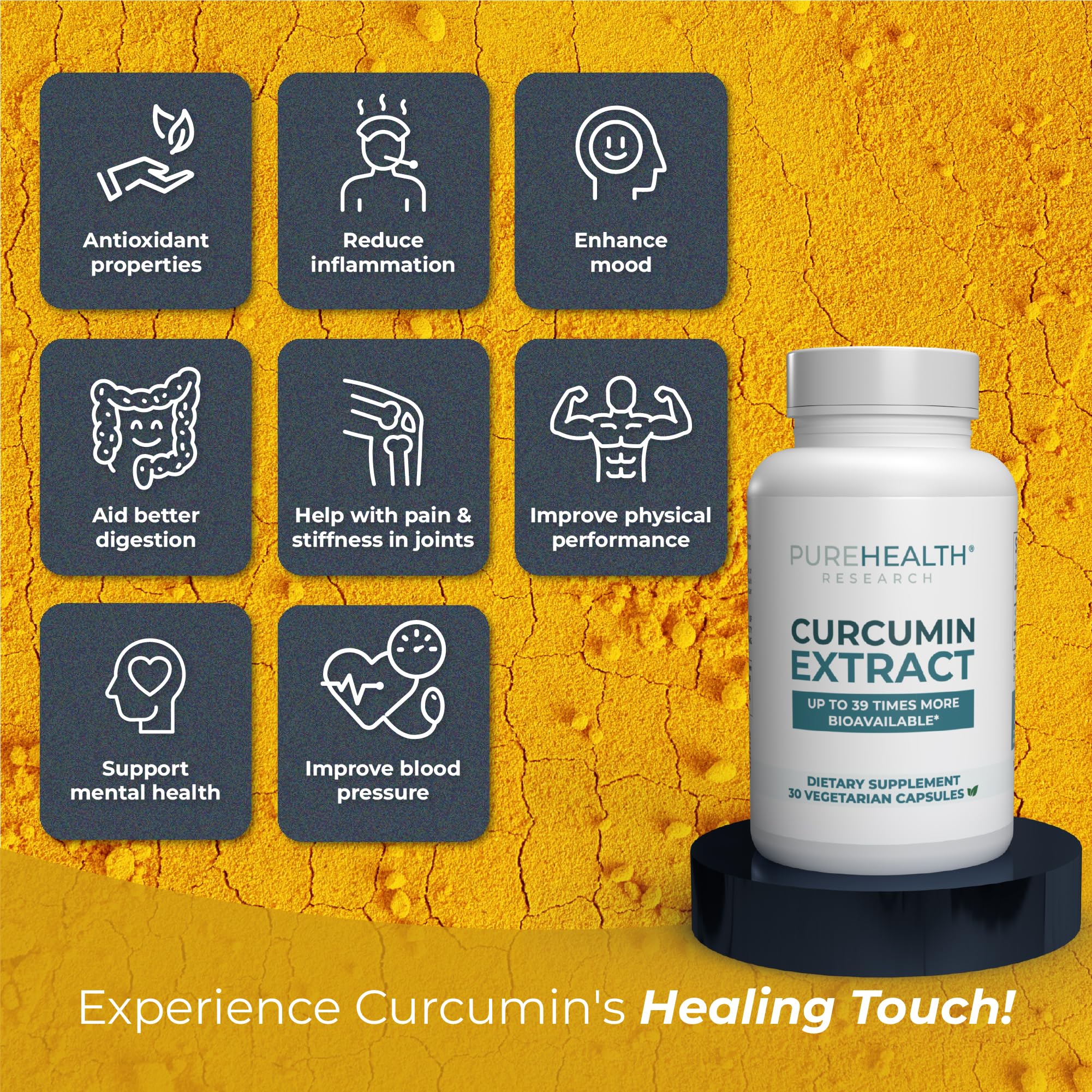 PureHealth Curcumin Extract USA-made badge indicating quality and sourcing.