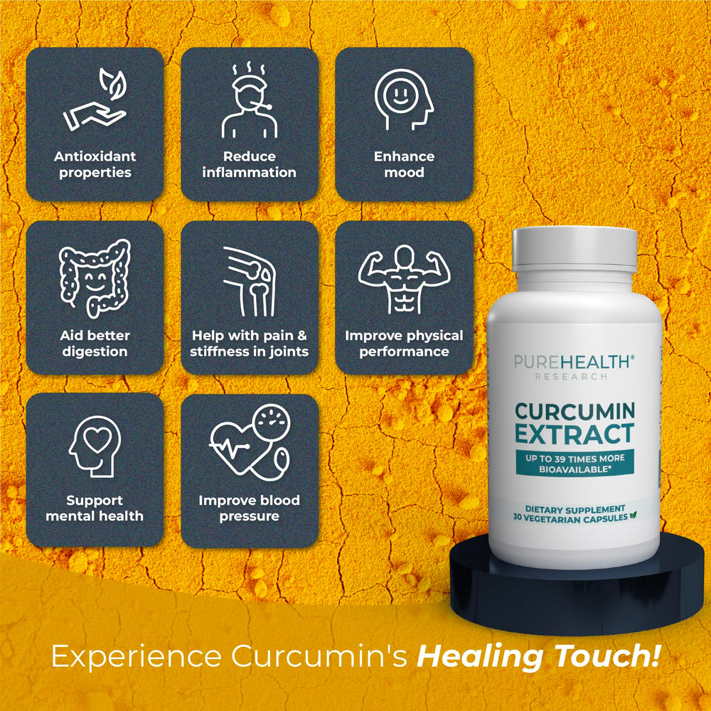 PureHealth Curcumin Extract USA-made badge indicating quality and sourcing.
