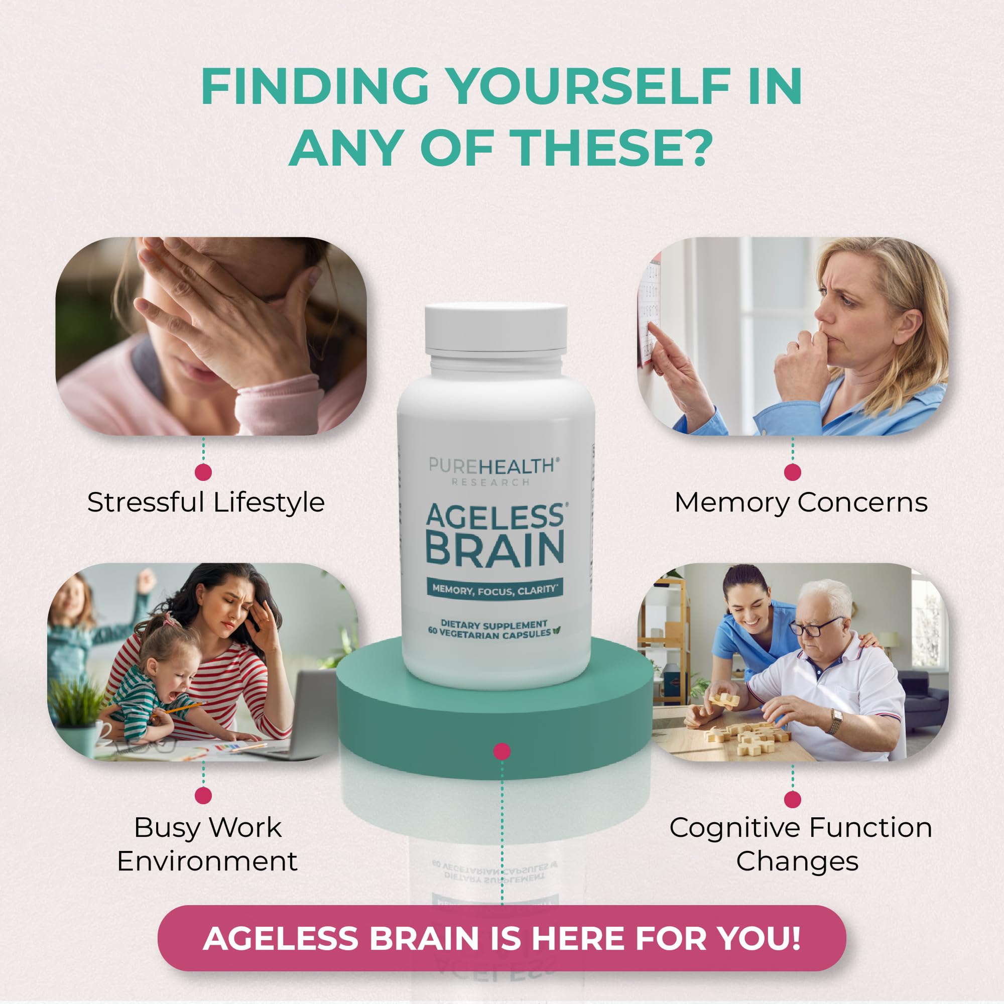 PUREHEALTH RESEARCH Ageless Brain capsules table view showing consistency