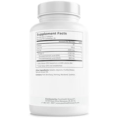 Closeup of PUREHEALTH RESEARCH omega-3 softgels showing smooth capsules