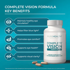 PureHealth Research Complete Vision Formula bottle back highlights ingredients for eye support