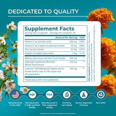 PureHealth Research Complete Vision Formula label closeup shows Lutein and Zeaxanthin details