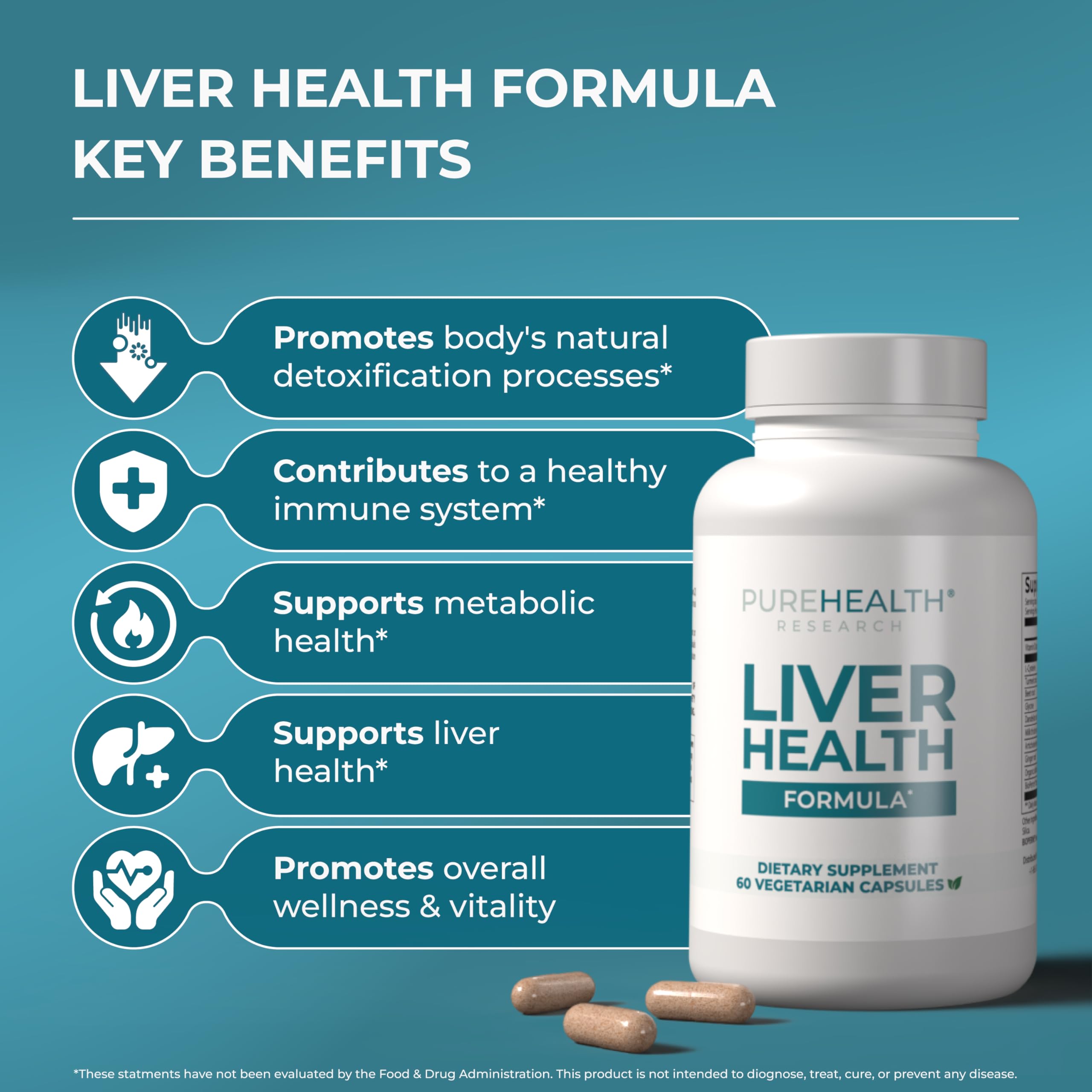 PureHealth Research Liver Health Detox capsules close-up showing convenient daily use