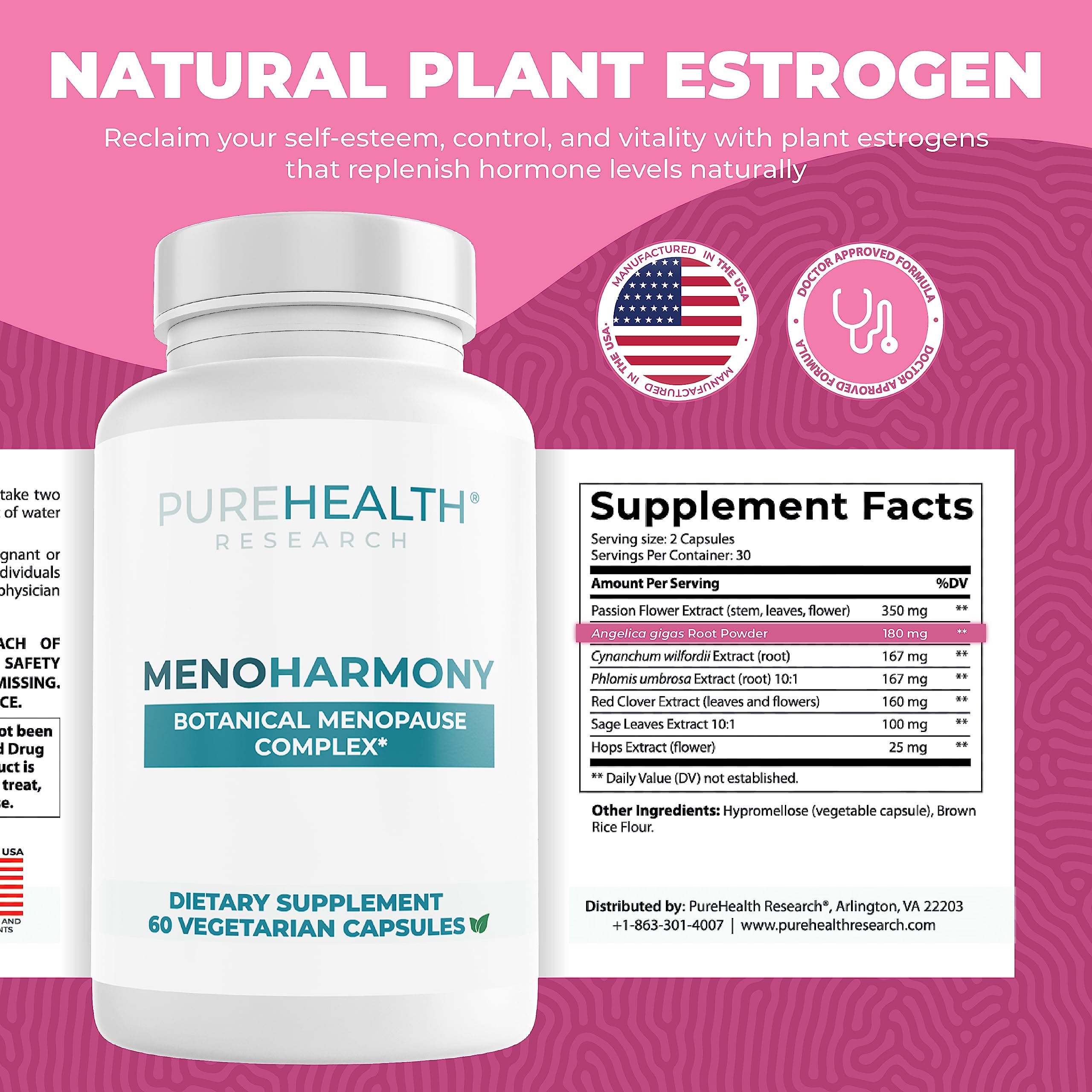 MenoHarmony natural botanicals jar close-up highlighting organic ingredients for balance.