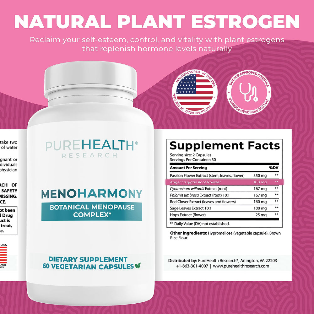 MenoHarmony natural botanicals jar close-up highlighting organic ingredients for balance.
