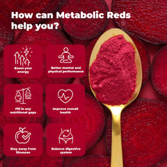PureHealth Research Metabolic Reds red fruits blend close-up highlighting antioxidant-rich ingredients.