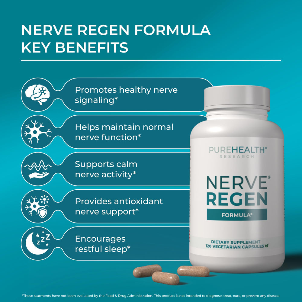 PurHealth Research Nerve Regen ingredients panel highlighting key nutrients.