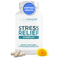 PUREHEALTH RESEARCH Stress Release Complex bottle front for daily mood support.