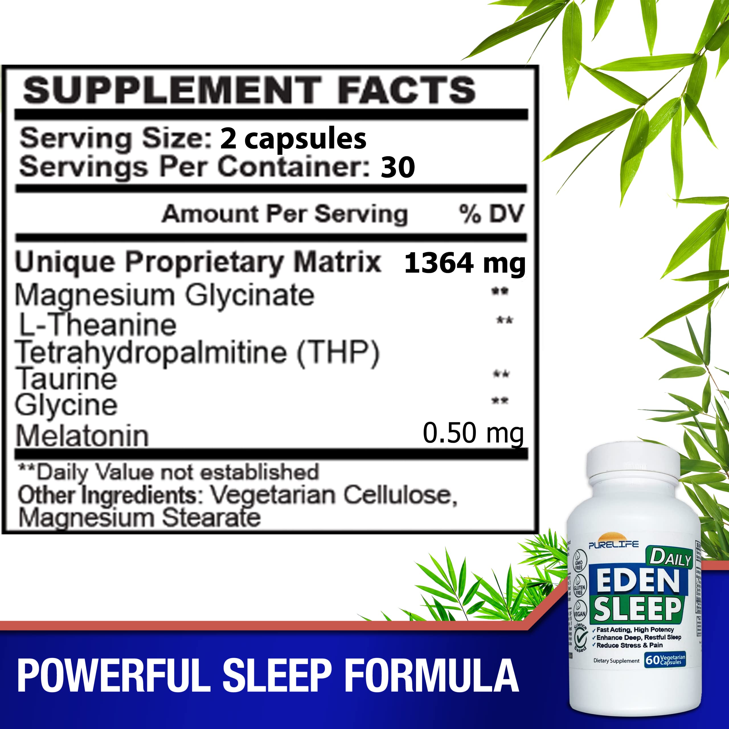 PureLife Eden Daily Sleep THP ingredient highlight for natural relaxation.