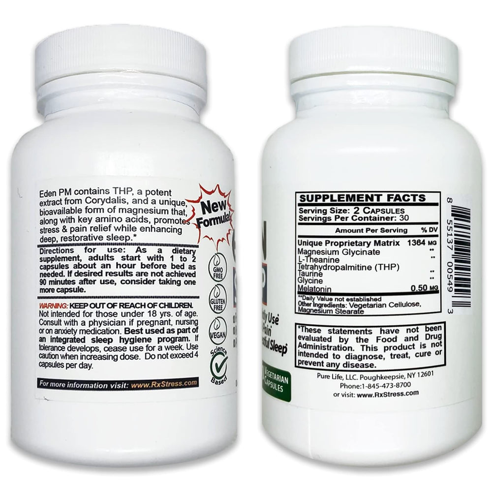 PureLife Eden Daily Sleep vegan gluten-free badge highlights clean formula.