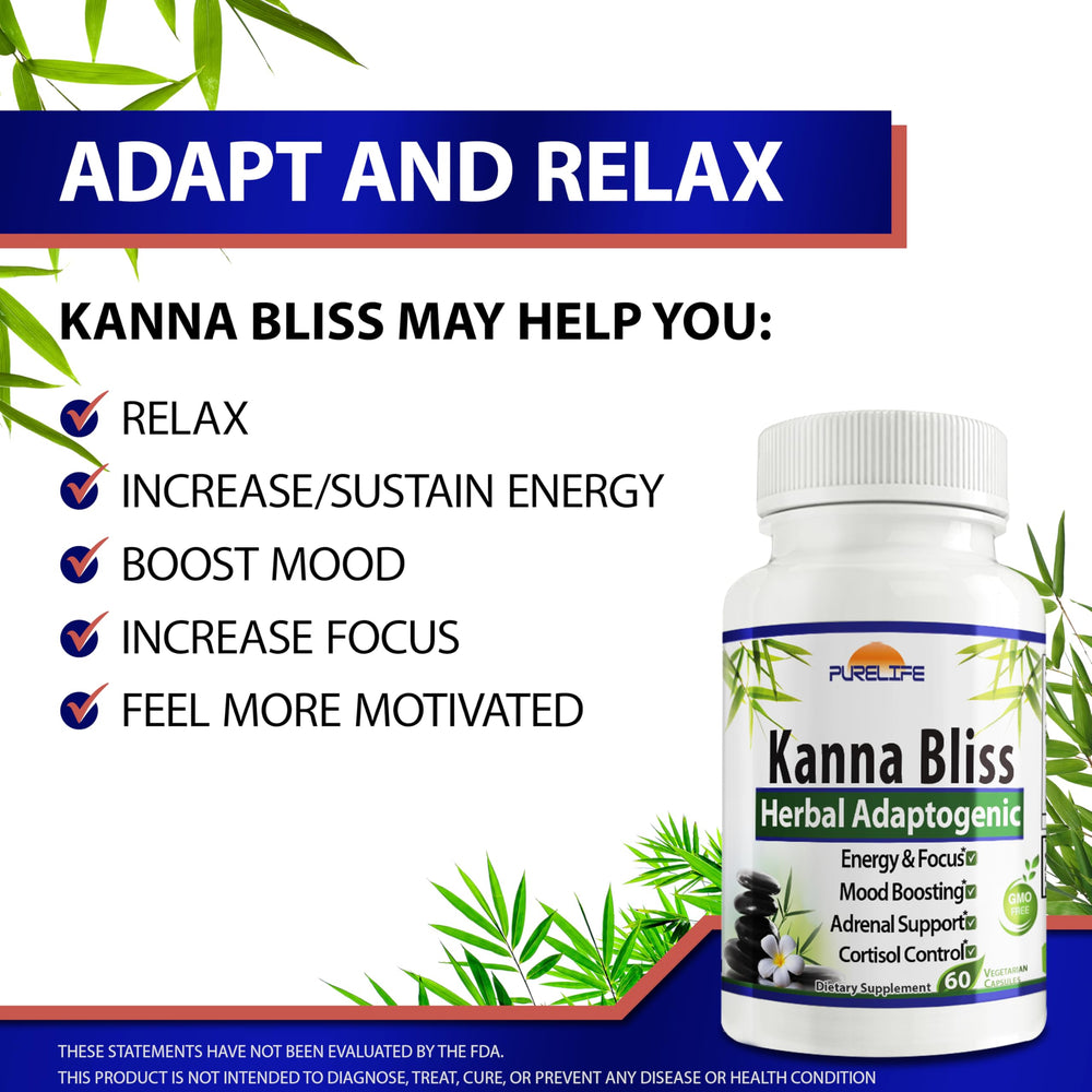 PureLife Kanna Bliss capsules offer convenient, vegetarian energy and calm.