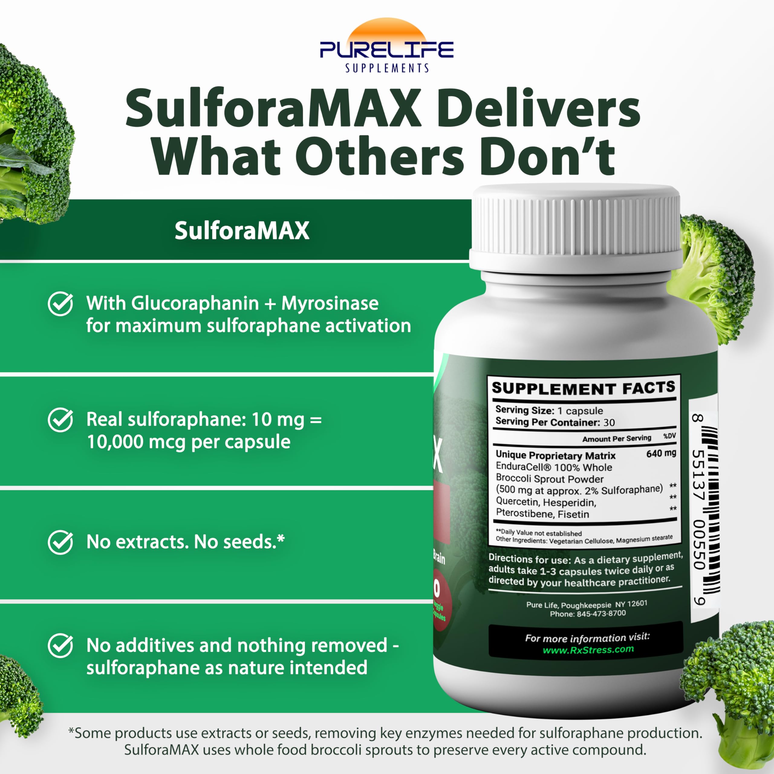 PureLife SulforaMAX bottle pour demonstrating easy daily intake.
