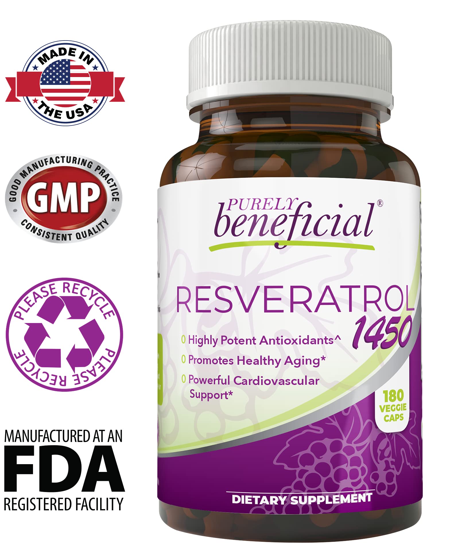 RESVERATROL1450 bottle interior shot illustrates capsule design for easy swallowing.