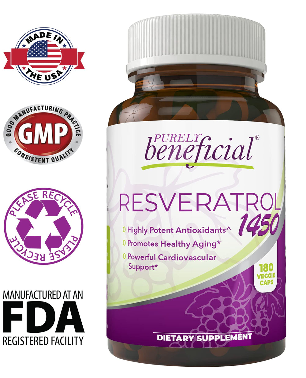 RESVERATROL1450 bottle interior shot illustrates capsule design for easy swallowing.