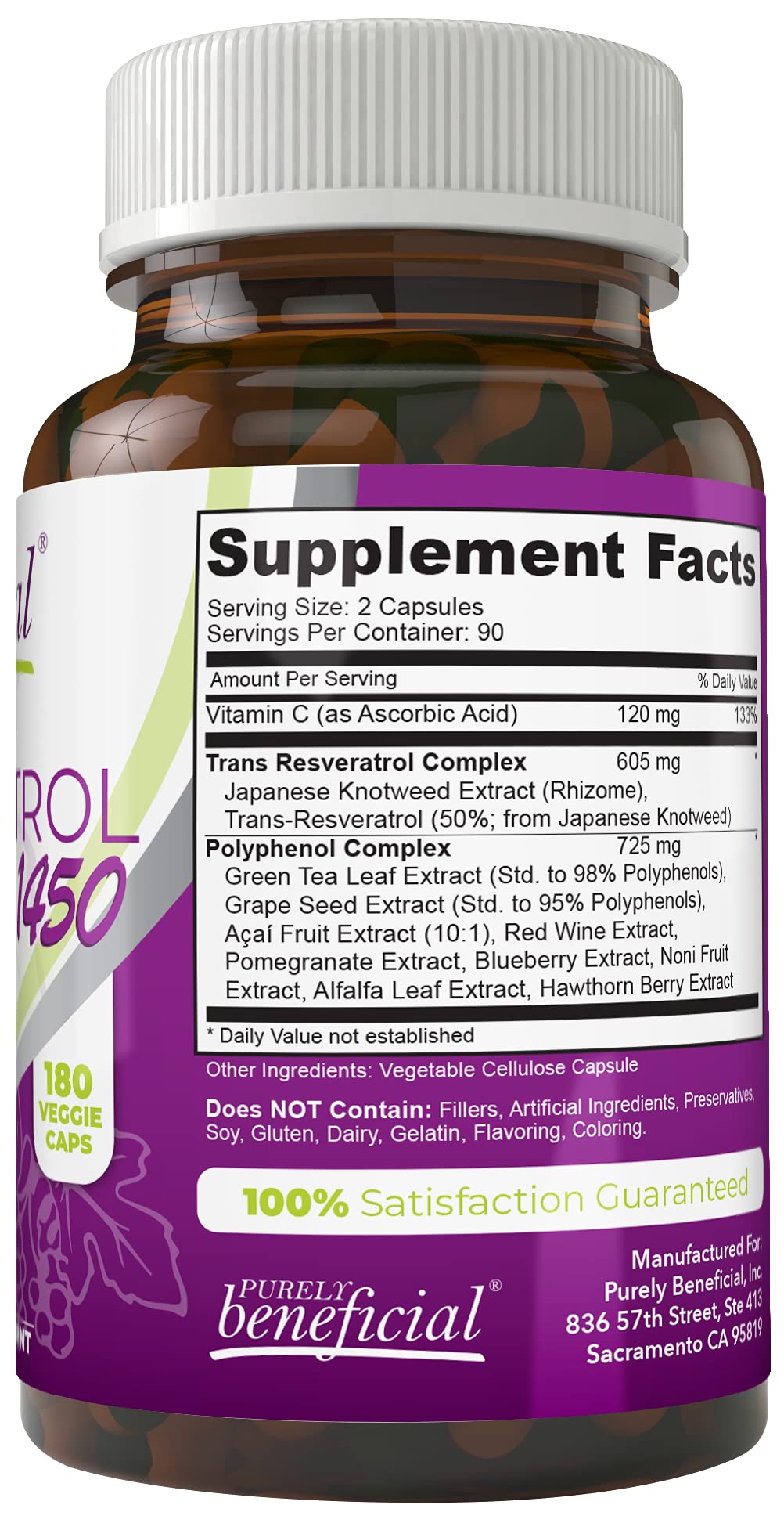 RESVERATROL1450 capsules close-up emphasizing 1450mg per serving for strong antioxidant support.