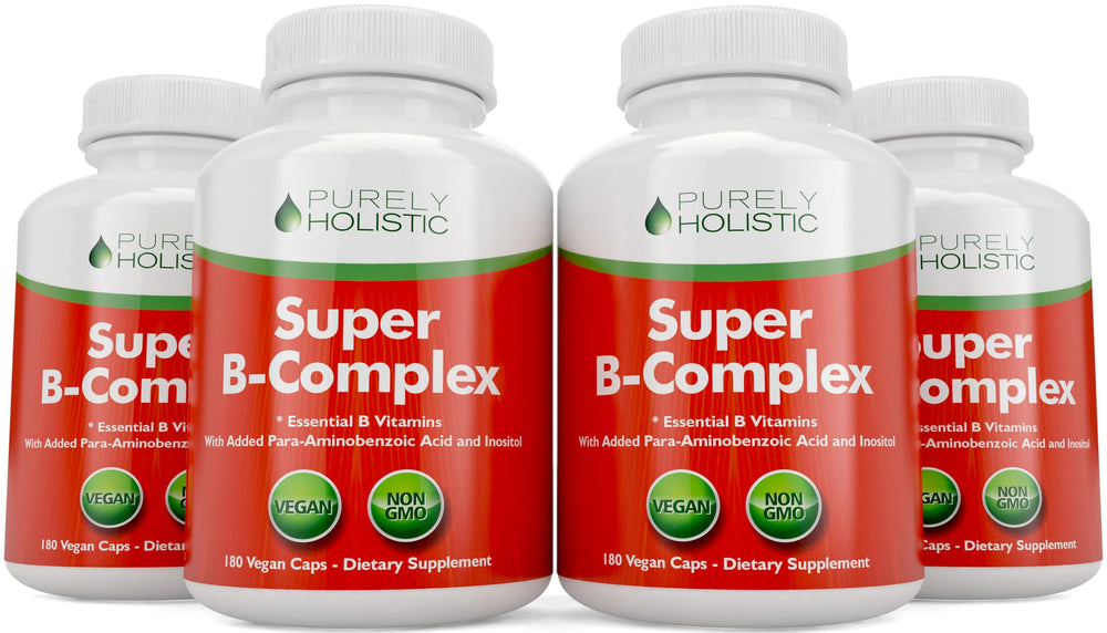 Purely Holistic Vitamin B Complex USA-made seal indicating quality and purity.
