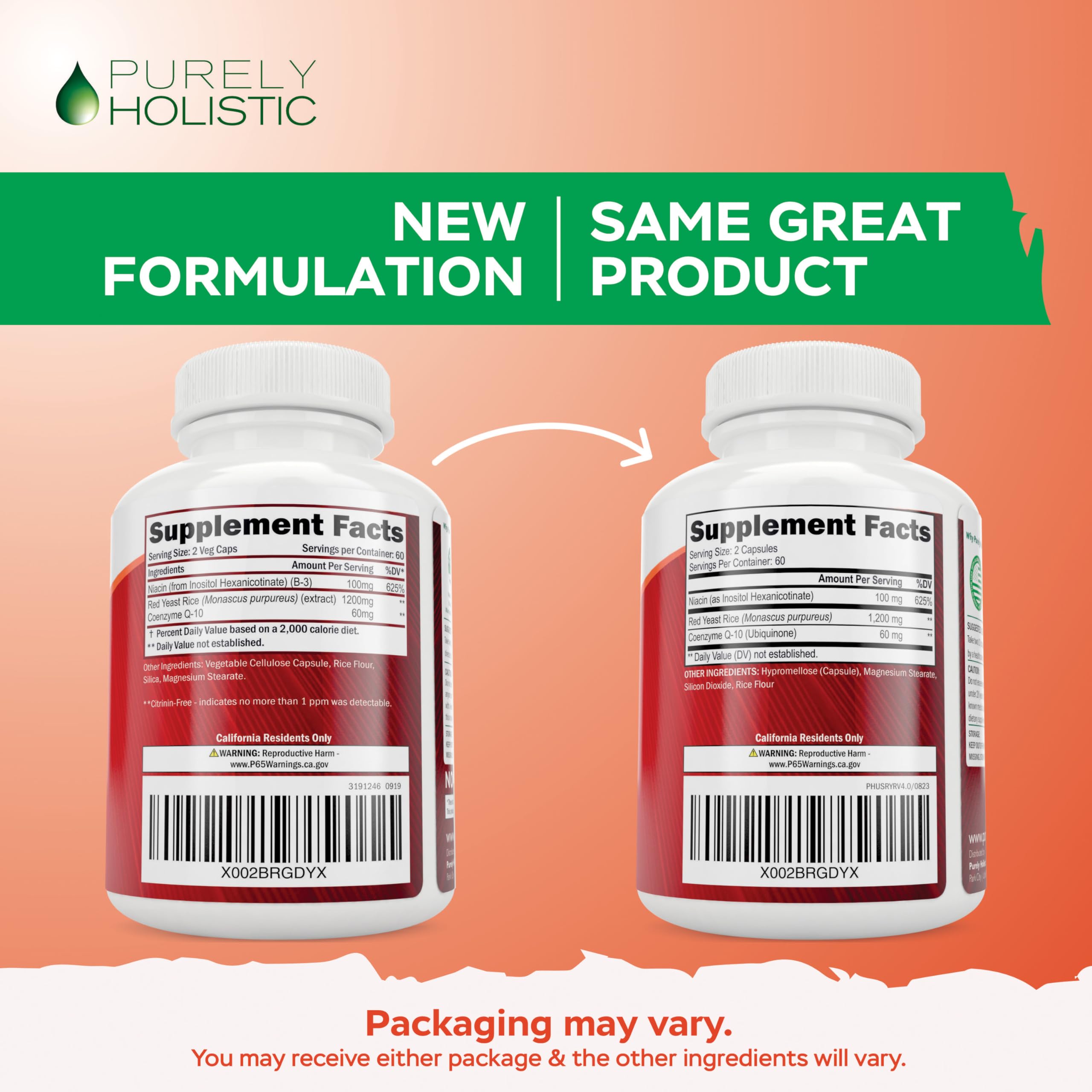 Purely Holistic bottle and label closeup shows dosage guidance in clear print.