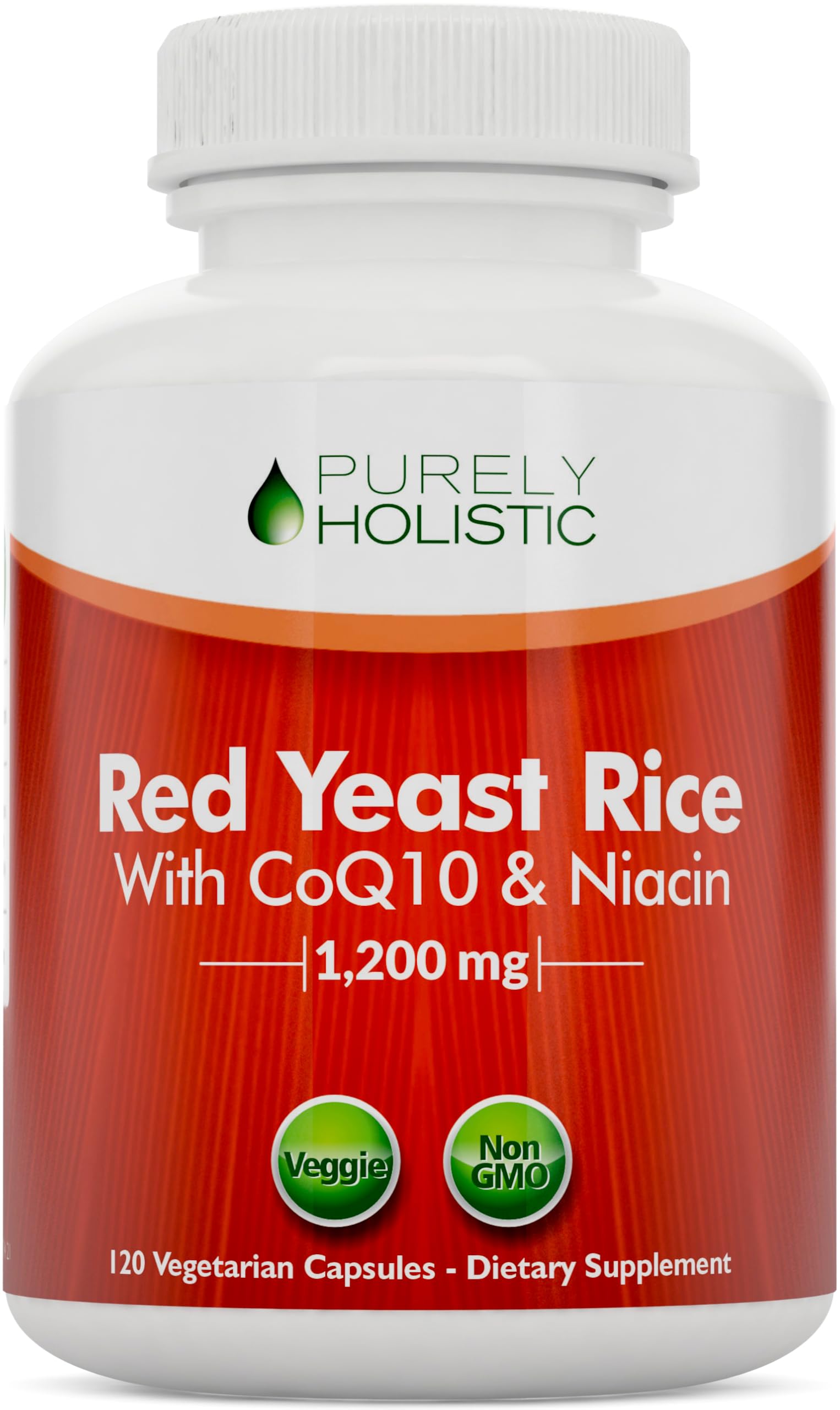 Purely Holistic Red Yeast Rice 1200mg bottle may support heart health.