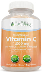 Purely Holistic Vitamin C 1000mg bottle with 365 capsules for a year-long supply.
