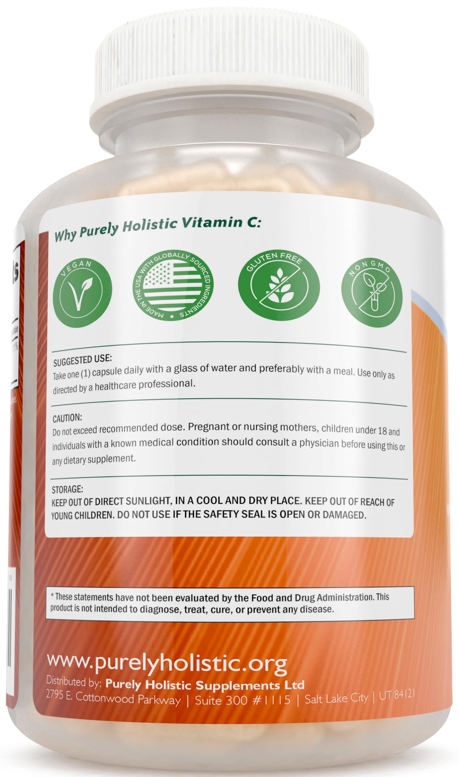 Purely Holistic vegan-friendly vitamin C capsules image.