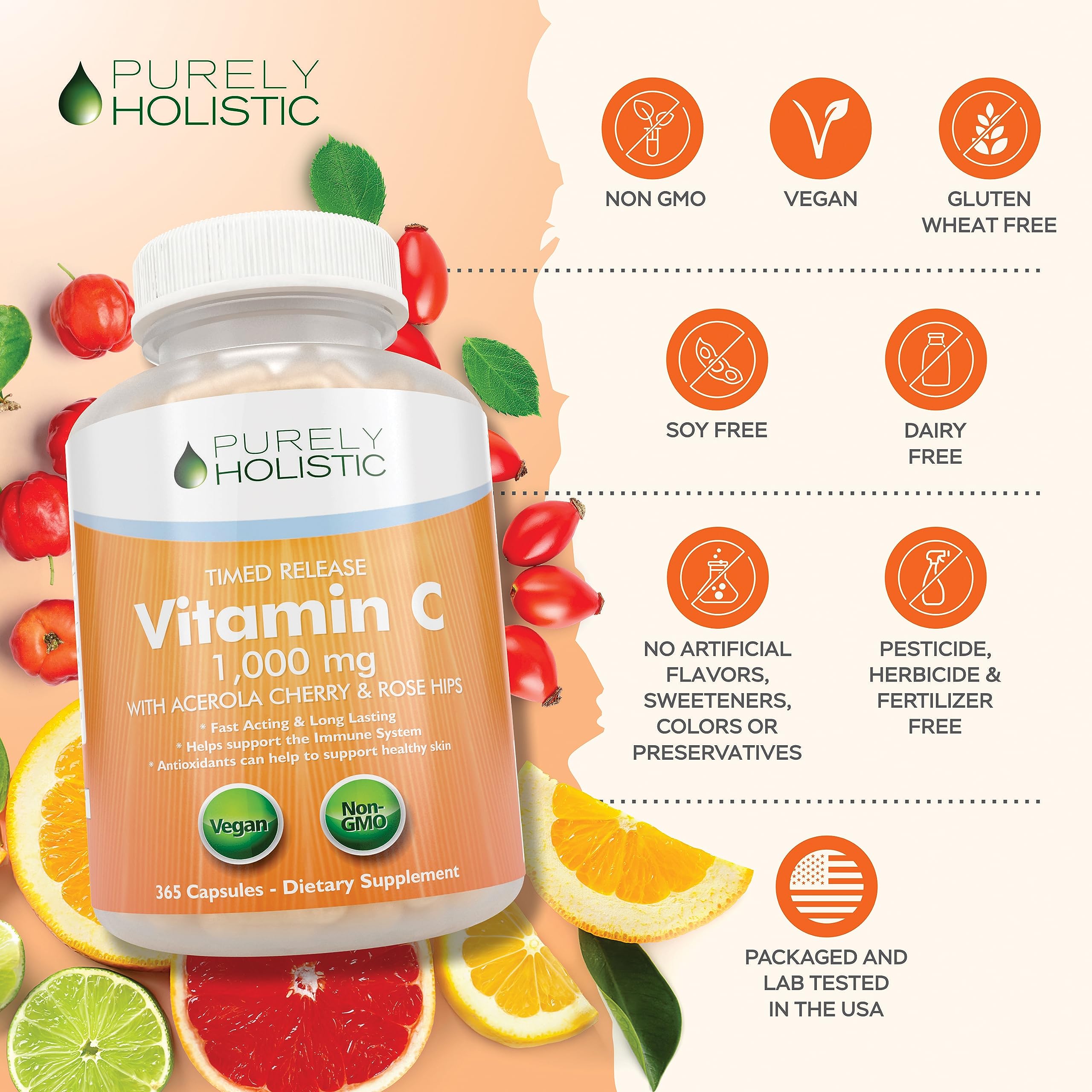 Purely Holistic vitamin C pack manufactured in the USA.