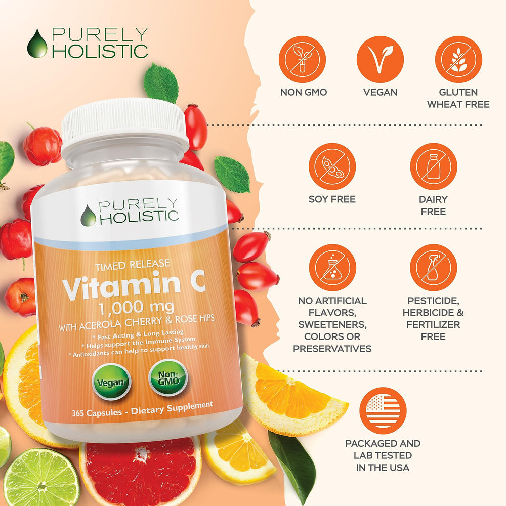 Purely Holistic vitamin C pack manufactured in the USA.