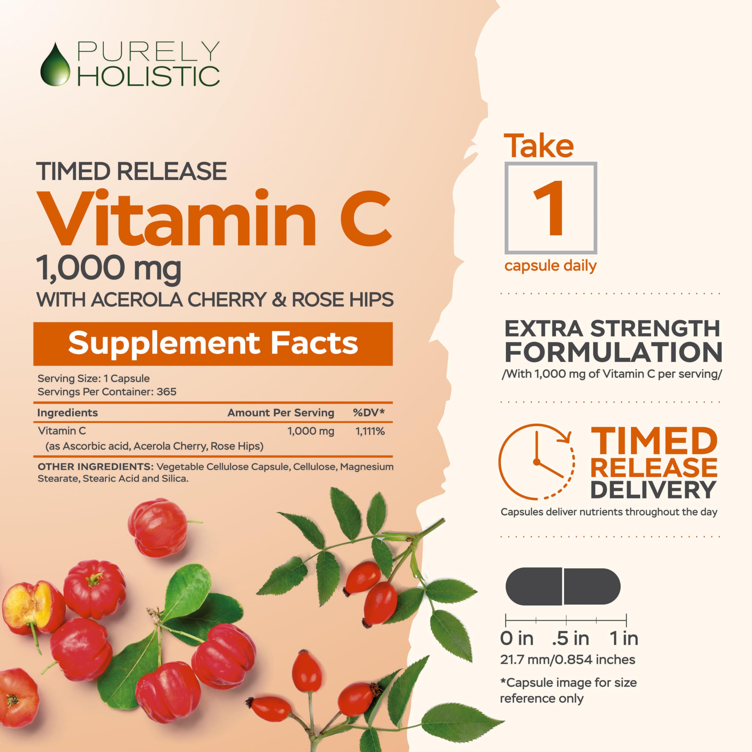 Purely Holistic timed-release capsules delivering 12 hours of steady vitamin C.