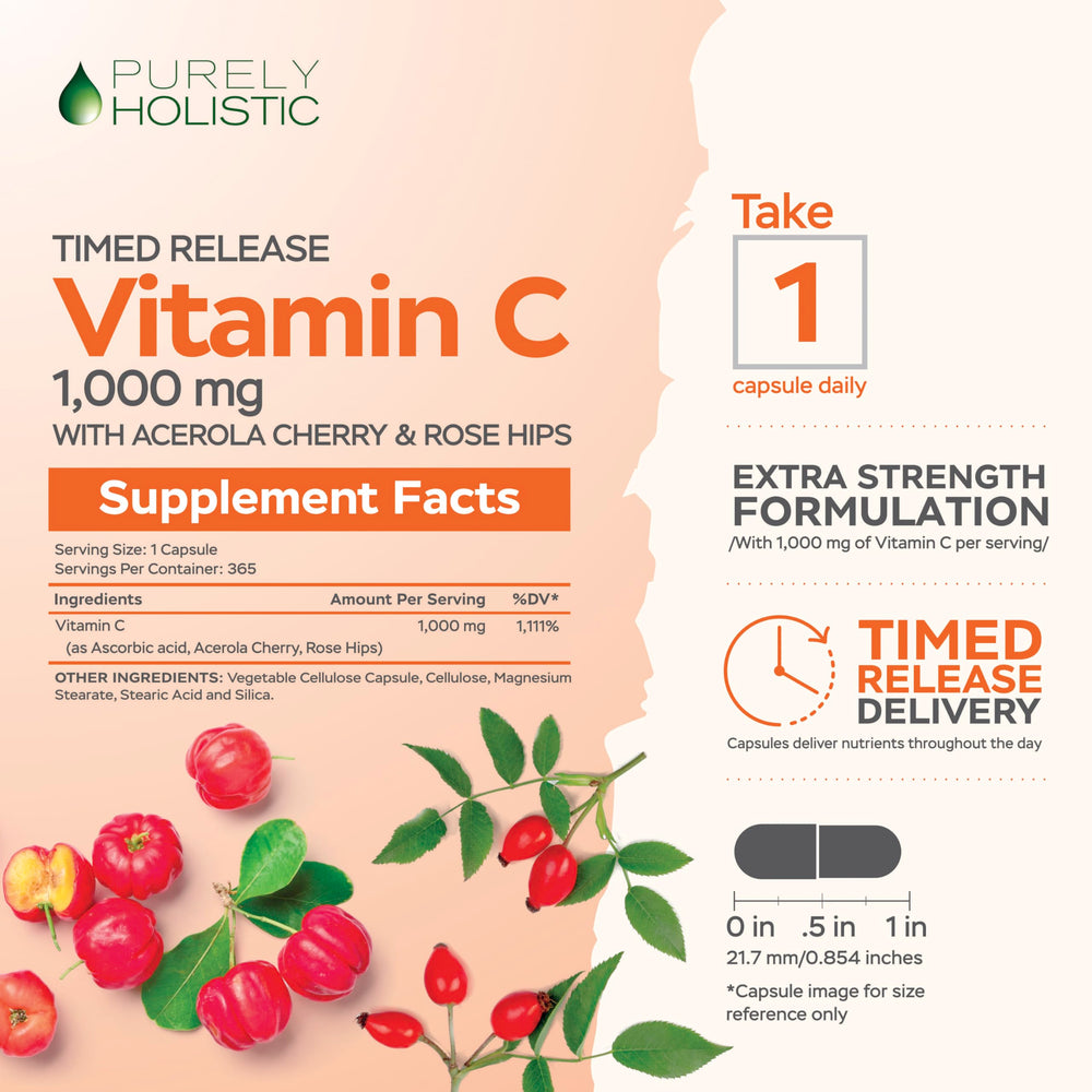 Purely Holistic timed-release capsules delivering 12 hours of steady vitamin C.