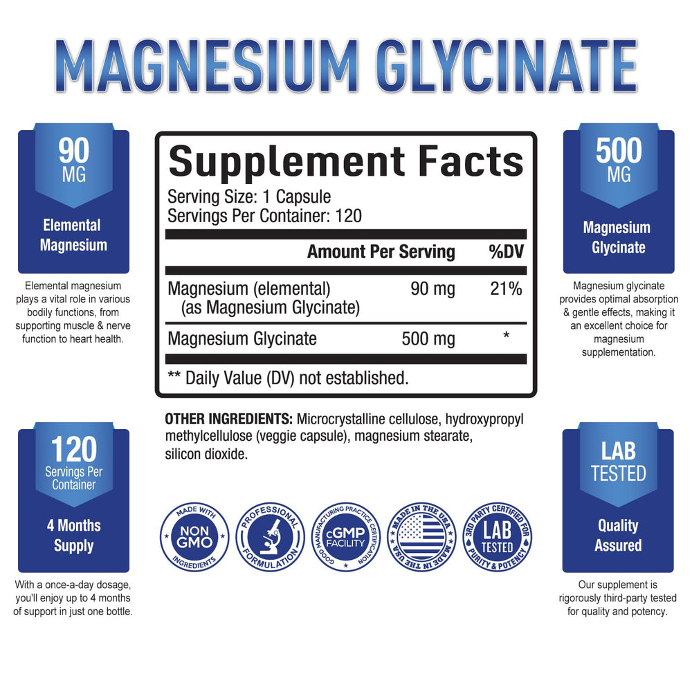 Purely Optimal magnesium glycinate capsules ready for daily use.