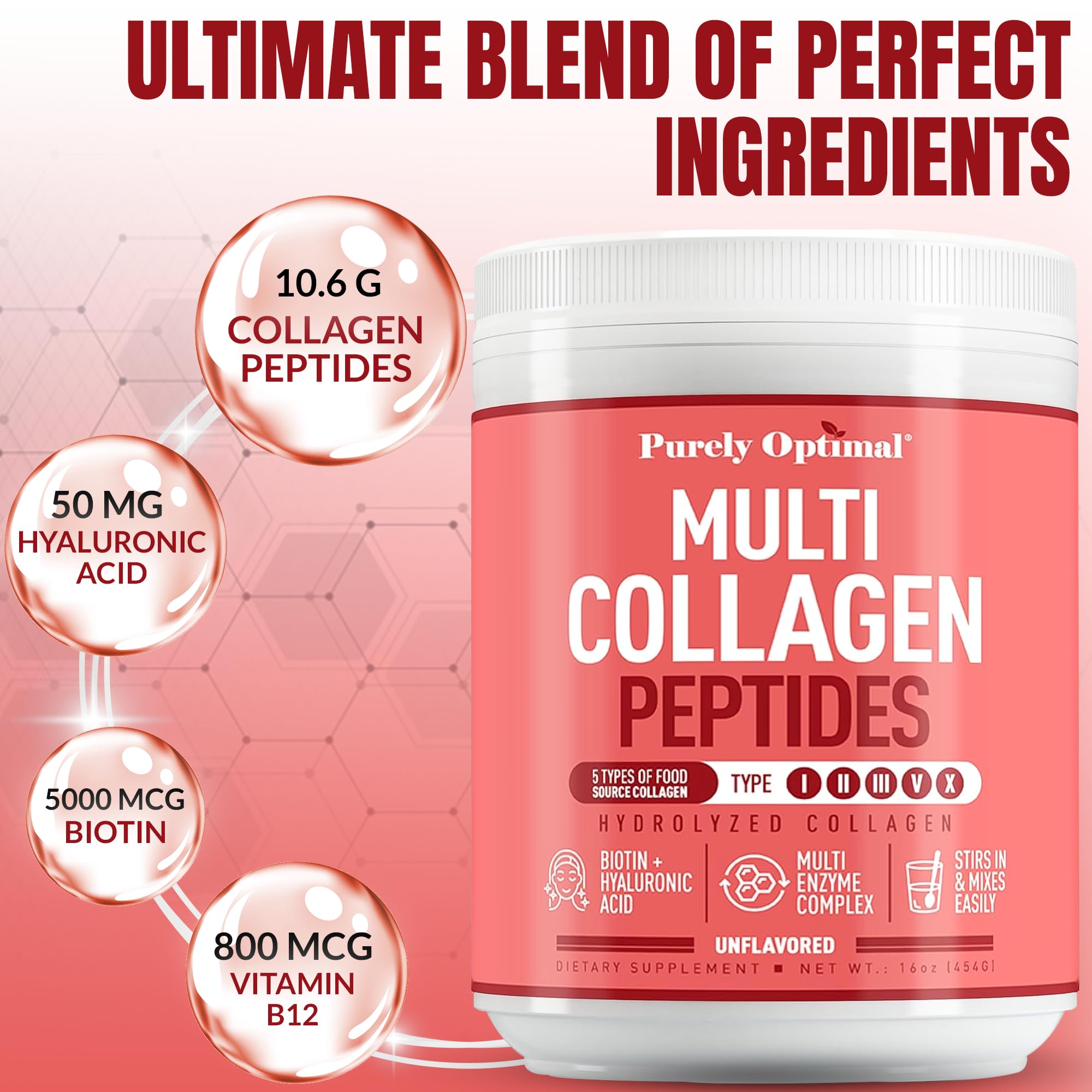 Purely Optimal Multi Collagen Powder with DigeSEB enzyme blend aids protein absorption