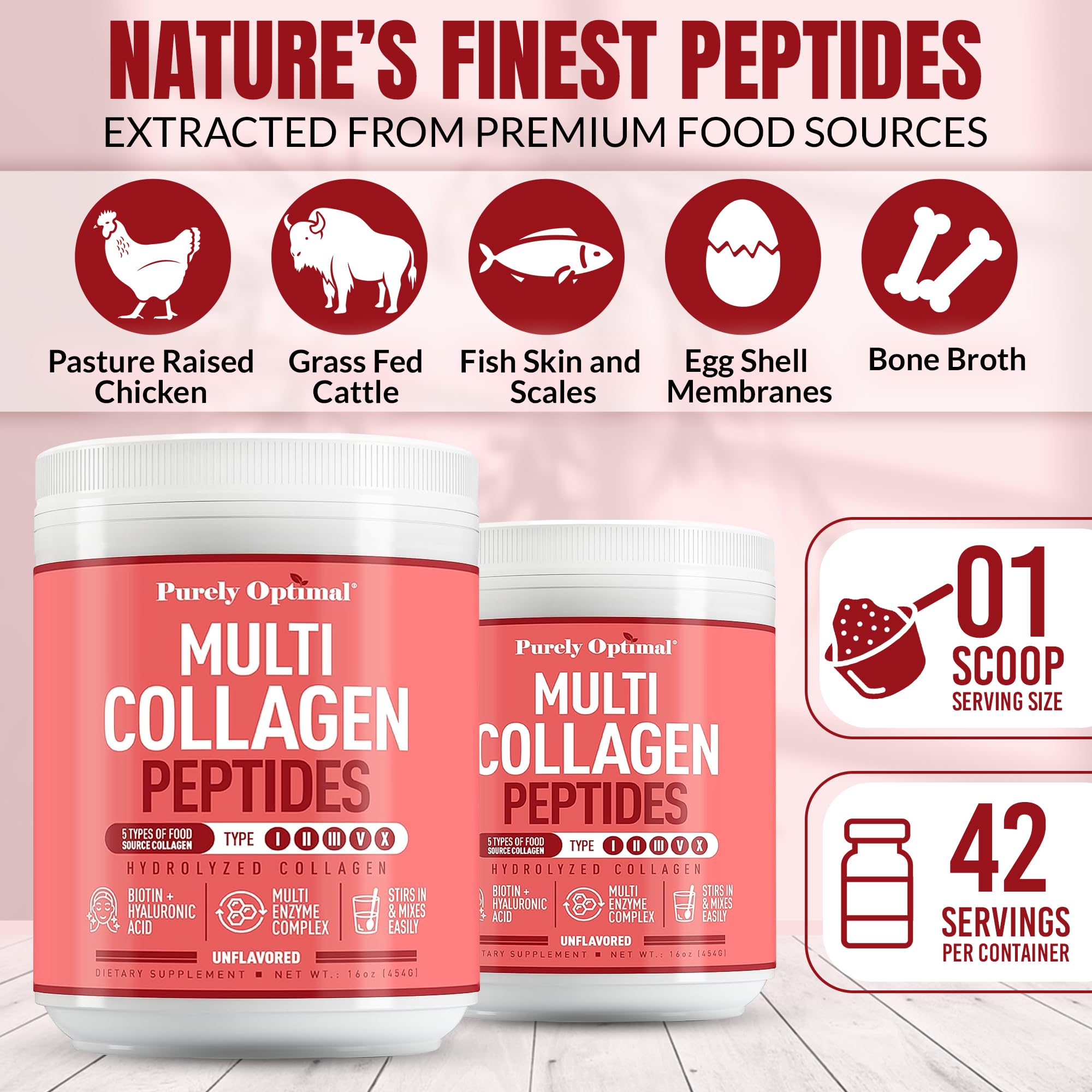 Purely Optimal Multi Collagen Powder added to smoothies for daily wellness