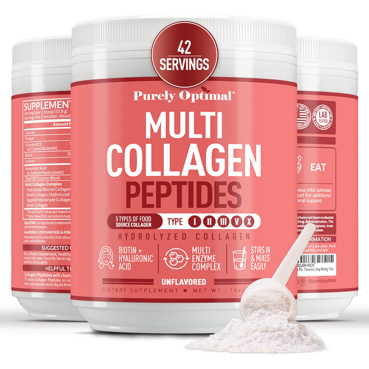 Purely Optimal Multi Collagen Powder unflavored scoop for easy mixing