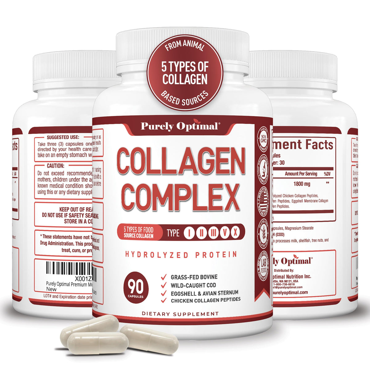 Purely Optimal Premium Multi Collagen Capsules bottle for comprehensive support.