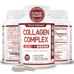 Purely Optimal Premium Multi Collagen Capsules bottle for comprehensive support.