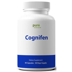 PureNature Plus Cognifen bottle front displaying memory-support capsules for daily focus